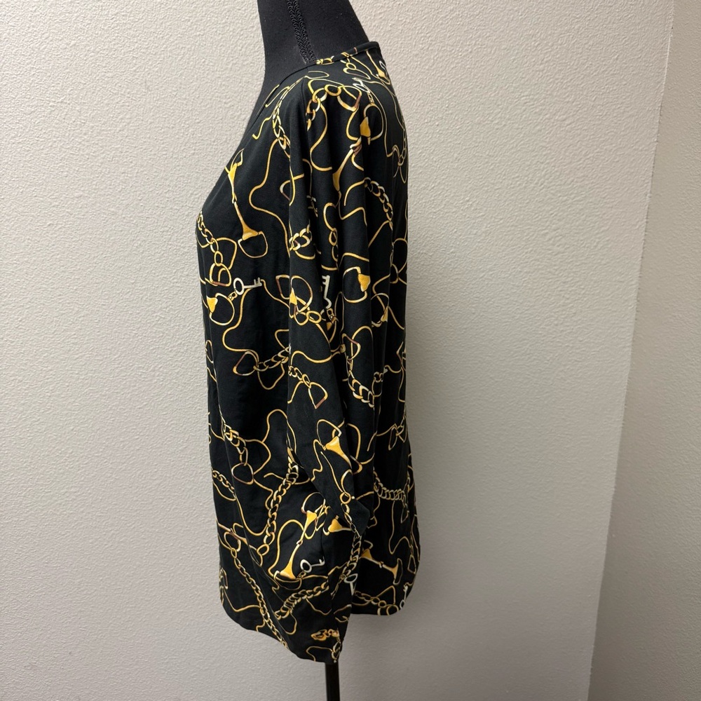 NWT Sheila Rose 3X Black Gold Chain Print Blouse V Neck Stretch Tunic Top - Picture 6 of 12